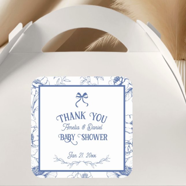 Vintage Blumendekoration Danke Baby Dusche Quadratischer Aufkleber (Von Creator hochgeladen)