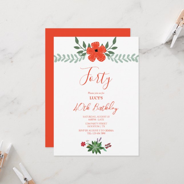 Vintage Blumendekoration Geburtstagsparty Einladung (Vorderseite/Rückseite Beispiel)