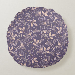 Vintage Blumendesign mit wirbelnden Reben Rundes Kissen