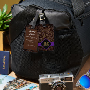 vintage Blumendruck Monogramm personalisieren Gepäckanhänger
