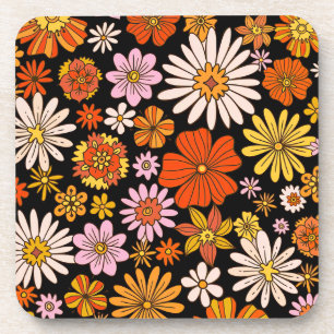 Vintage Blumenexplosion – Farbige Retro-Blume Getränkeuntersetzer
