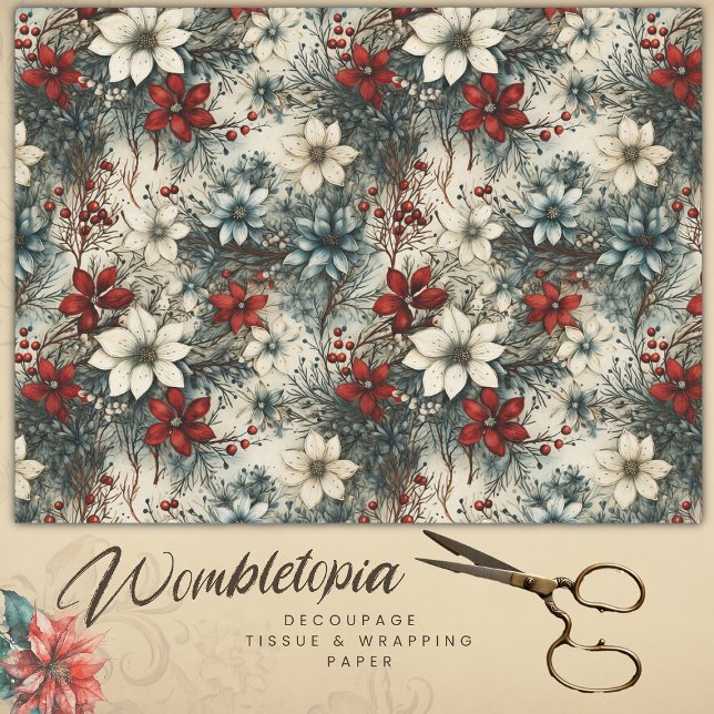 Vintage Blumenfarbe Weihnachten Poinsettia Seidenpapier (Von Creator hochgeladen)