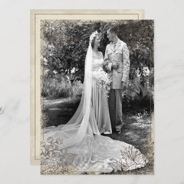 Vintage Blumenfeier Einladung (Vorne/Hinten)