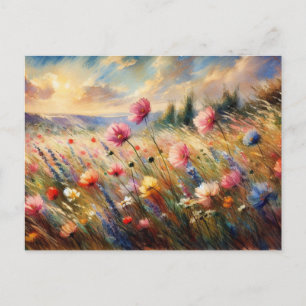 Vintage-Blumenfeld-Naturszene Impressionist Postkarte