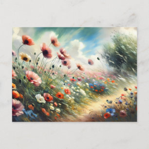 Vintage-Blumenfeld-Naturszene Postkarte