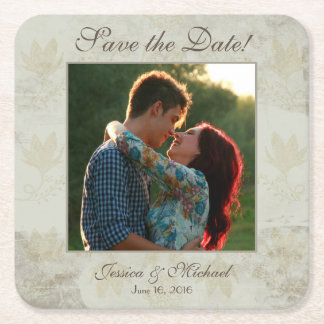 Vintage-Blumenfoto-Save-the-Date Rechteckiger Pappuntersetzer