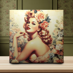 Vintage-Blumenfrau Fliese