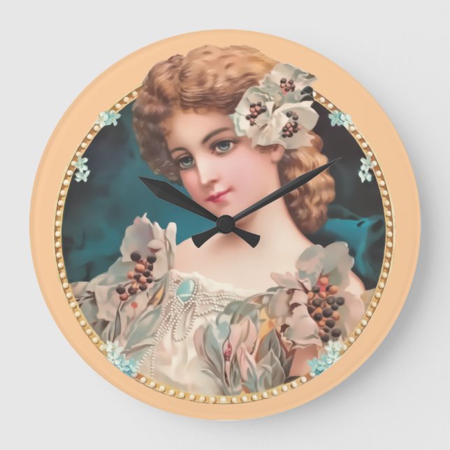 Vintage Blumenfrau Große Wanduhr (Vorderseite)