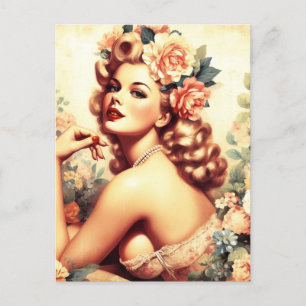 Vintage-Blumenfrau Postkarte