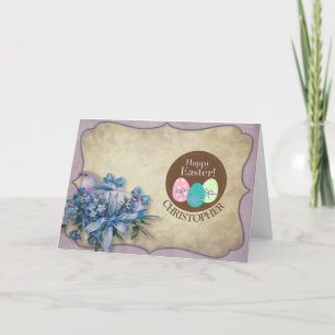 Vintage blumenfröhliche Osterfarbene Haseneier Feiertagskarte