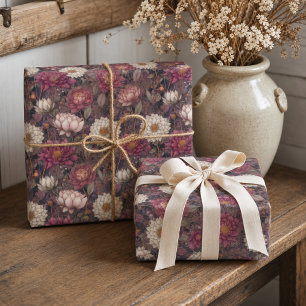 Vintage-Blumengarten-Rosa- und Creme-Muster Geschenkpapier Set
