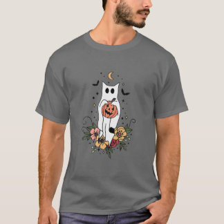 Vintage Blumengeistkatze Niedlich Halloween Grafik T-Shirt