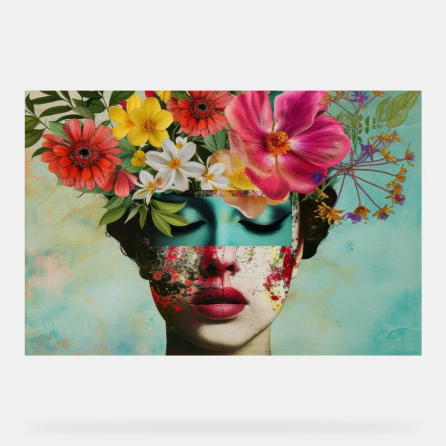 Vintage Blumengemälde  Acrylschild (Vorderseite)