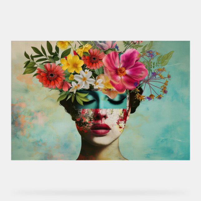 Vintage Blumengemälde  Acrylschild (Vorderseite)