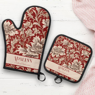 Vintage Blumengeschenke für Mama Rot Ofenhandschuh & Topflappen-Set