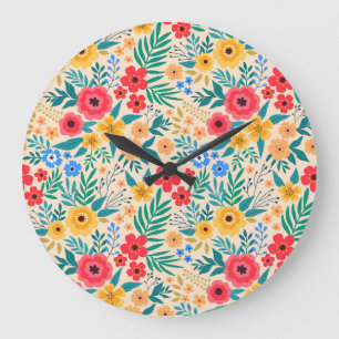 Vintage, blumengeschmückte Blume. Große Wanduhr