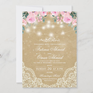 Vintage blumengeschmückte islamische Hochzeit Einladung