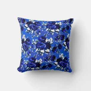 Vintage Blumengestaltung Blau, Weiß & Navy Kissen