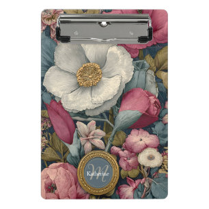 Vintage Blumengestaltung mit individuellem Namen Mini Klemmbrett