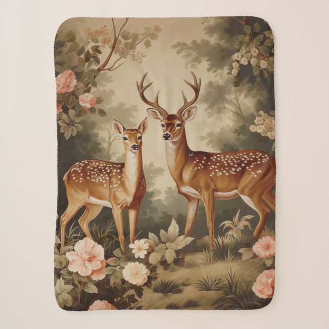 Vintage Blumengeweih Hirsch Sherpadecke (Vorderseite)
