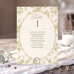 Vintage Blumengold- und Creme-Hochzeits-Sitzplan