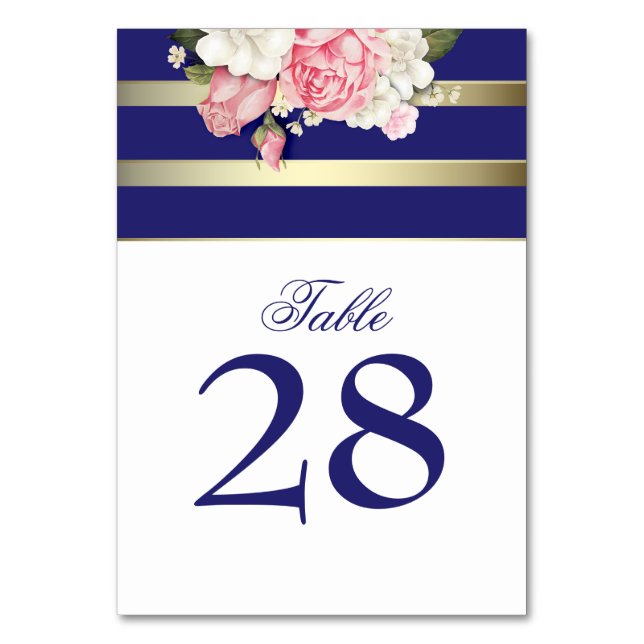 Vintage blumengoldene Streifen Hochzeit Tischnummer (Vorderseite)