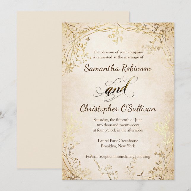 Vintage Blumengravur europäischen Stil Einladung (Vorne/Hinten)