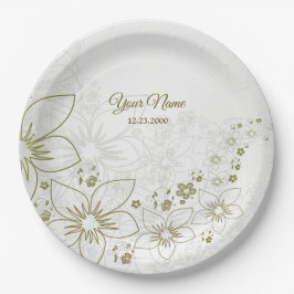 Vintage Blumengrün Elegante Hochzeitsfeier Pappteller