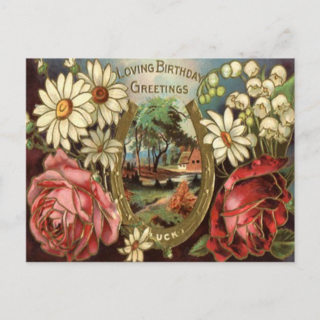 Vintage Blumengrüße Geburtstag Postkarte (Vorderseite)