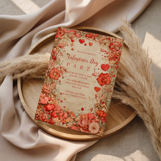 Vintage-Blumenherzen Valentinstag-Party Einladung