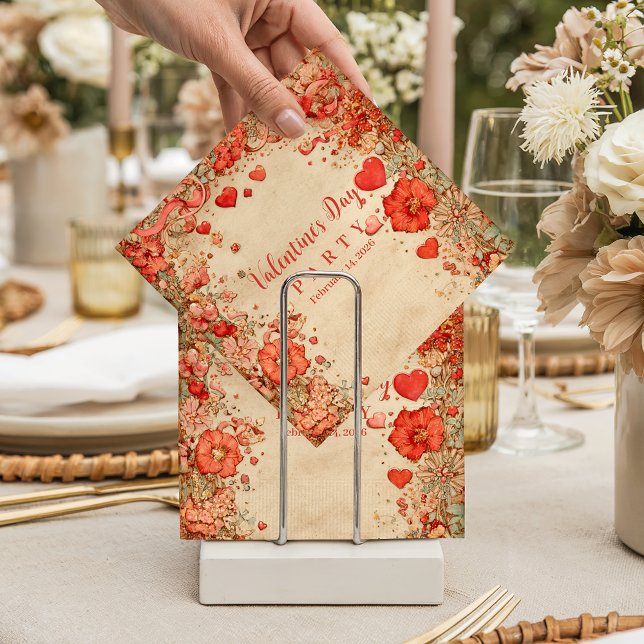 Vintage-Blumenherzen Valentinstag-Party Serviette (Von Creator hochgeladen)