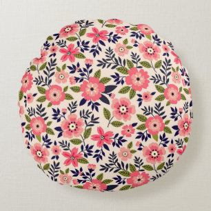 Vintage-Blumenhintergrund, kleine rosa Blumen. Rundes Kissen
