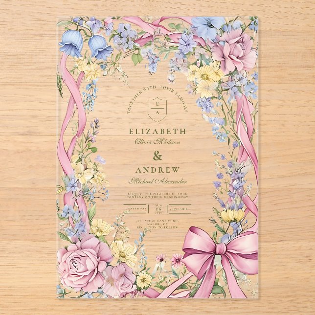 Vintage Blumenhochzeit Acryleinladungen (Vorderseite)