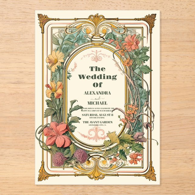 Vintage Blumenhochzeit Acryleinladungen (Vorderseite)