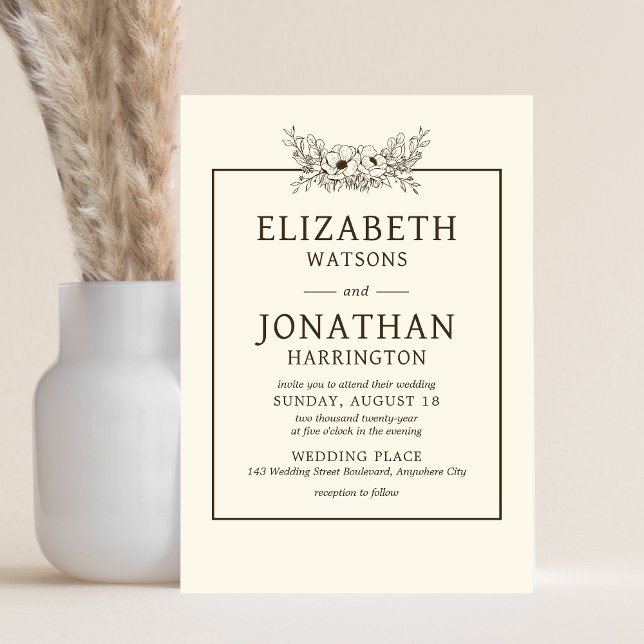 Vintage Blumenhochzeit Einladung (Vintage Floral Minimalist Wedding Invitation)