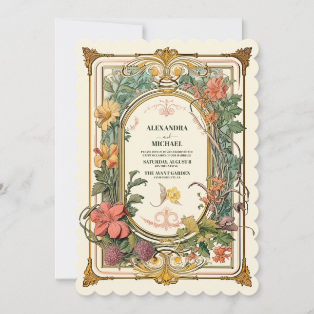 Vintage Blumenhochzeit Einladung (Vorderseite)