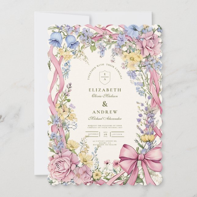 Vintage Blumenhochzeit Einladung (Vorderseite)