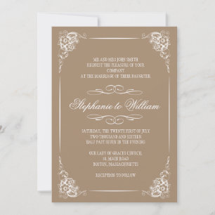 Vintage Blumenhochzeit in Mocha Einladung
