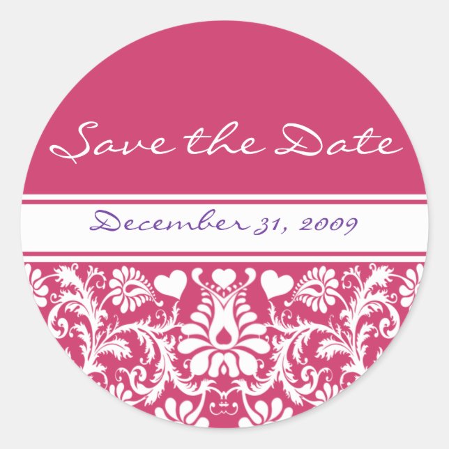 Vintage Blumenhochzeit mit FarbDamast Runder Aufkleber (Vorderseite)