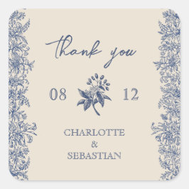 Vintage Blumenhochzeit Quadratischer Aufkleber