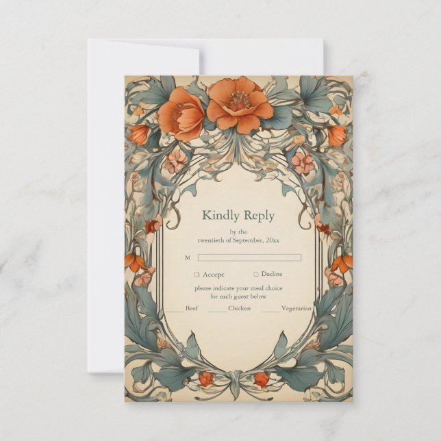 Vintage Blumenhochzeit RSVP Karte (Vorderseite)