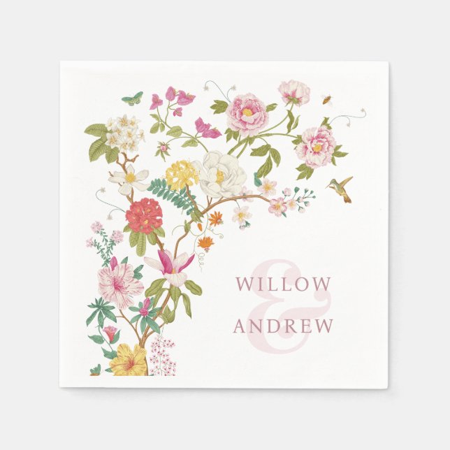 Vintage Blumenhochzeit Serviette (Vorderseite)