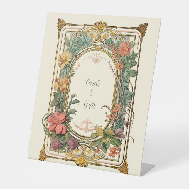 Vintage Blumenhochzeit Sockelschild (Vorderseite)