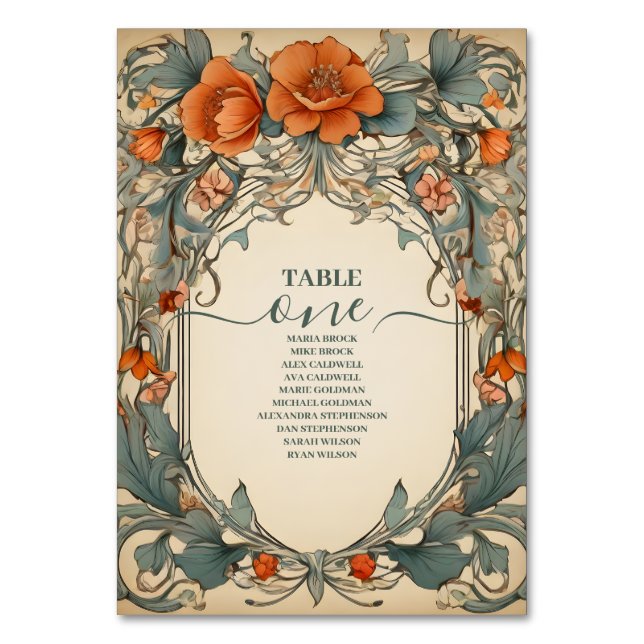 Vintage Blumenhochzeit Tischnummer (Vorderseite)