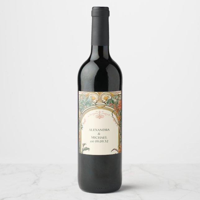 Vintage Blumenhochzeit Weinetikett (Vorderseite)