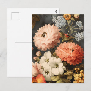 Vintage-Blumenillustration mit gemischten Blüten Postkarte