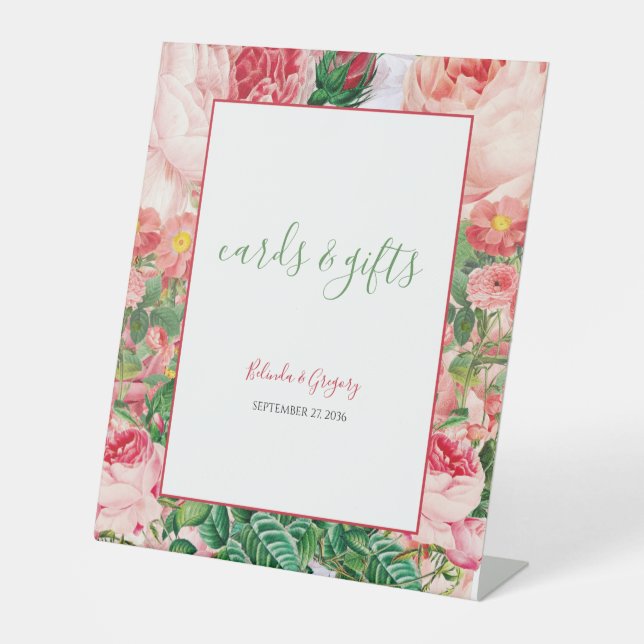 Vintage Blumenkarten und Botanische Hochzeitskarte Sockelschild (Vorderseite)