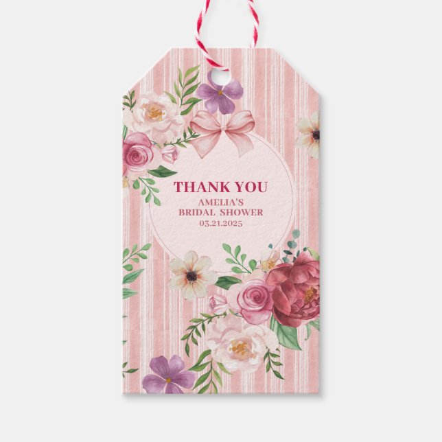 Vintage Blumenkochette Bogen Brautparty Gutes Geschenkanhänger (Vorderseite)