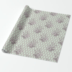 Vintage-Blumenkorb-Verpackungspapier in Salbeigrün Geschenkpapier