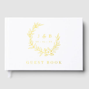 Vintage-Blumenkranz-Monogramm-Hochzeit mit Folie Gästebuch